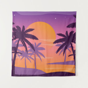 Panoramische Landschaft: Sonnenuntergang mit Palme Wandteppich