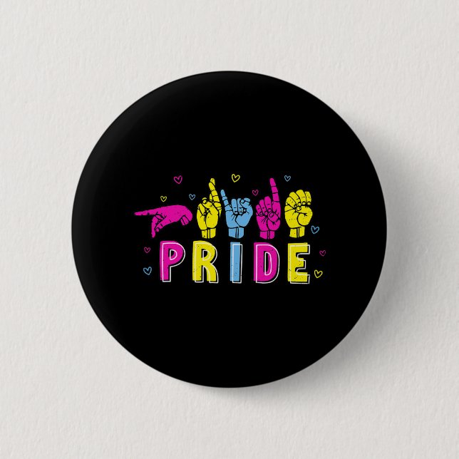 Pansexual ASL Pride Pan Rainbow Sign Language Deaf Button (Vorderseite)
