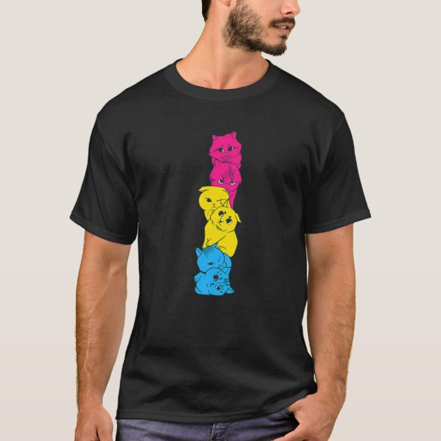 Pansexual Cats Pansexual Flag Colors T-Shirt (Vorderseite)