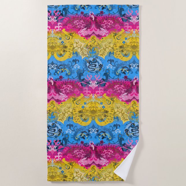 Pansexual Dragon Damask - Farben der Flagge Strandtuch (Vorderseite)