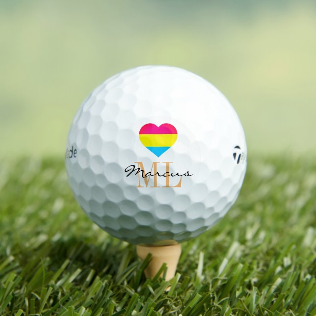Pansexual Flag Herz & Pride Golf mit Monogramm LGB Golfball (Insitu T-Shirt)