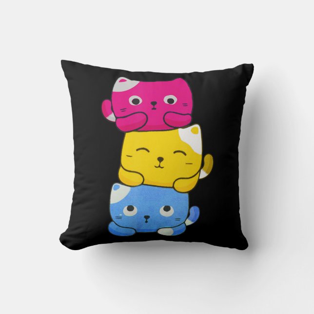 Pansexual Kawaii Cat Anime Art Niedlich Pan Pride  Kissen (Vorderseite)