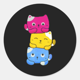 Pansexual Kawaii Cat Anime Art Niedlich Pan Pride Runder Aufkleber