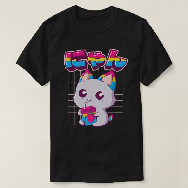 Pansexual Pride Kawaii Katze Erdbeere Milch Pansex T-Shirt (Design vorne)