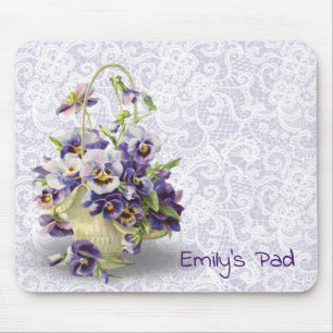 Pansy Basket on Lace Mousepad