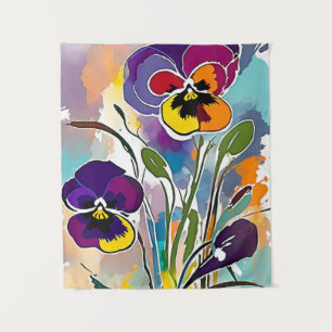 Pansy Blume Abstrakt Art Blumenfarben Helle Wandteppich