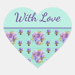 Pansy Blume Aqua Streifen Blumengrün mit Liebe Herz-Aufkleber