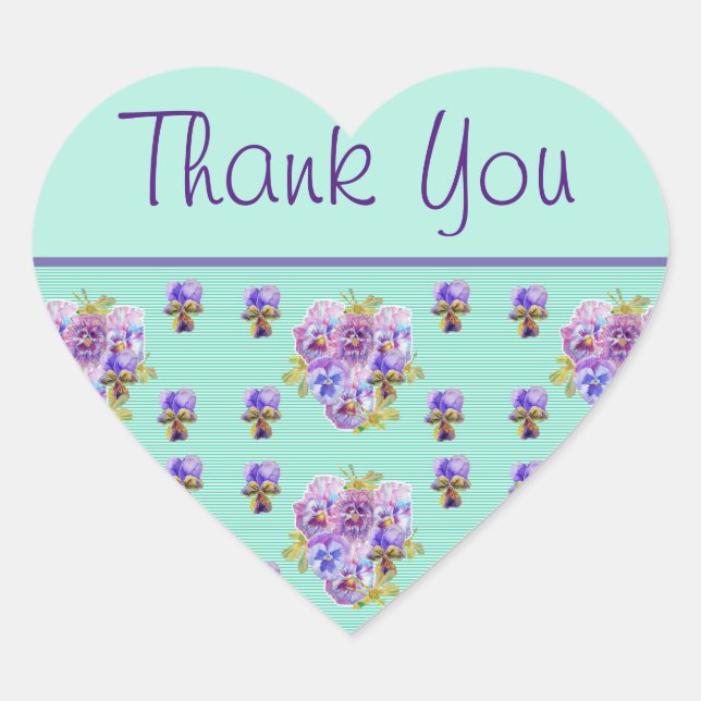 Pansy Blume Aqua Stripe Blumengeschmack Danke Stic Herz-Aufkleber (Vorderseite)