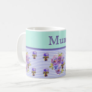 Pansy Blume Aqua Stripe floral Mama Mütter Tag Kaffeetasse