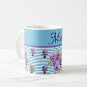 Pansy Blume Aqua Stripe floral Mama Mütter Tag Kaffeetasse