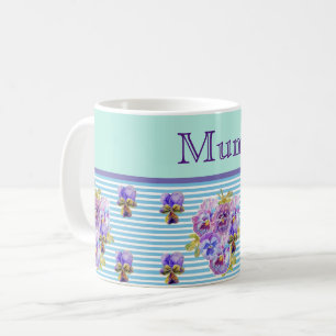 Pansy Blume Aqua Stripe floral Mama Mütter Tag Kaffeetasse