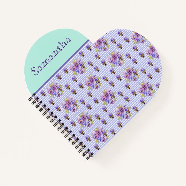 Pansy Blume Gelbes Aqua Strip Lila Stiefmütterchen Notizbuch (Vorderseite)