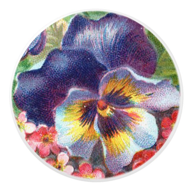 Pansy Blume Knob Pull Keramikknauf (Vorderseite)