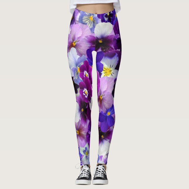 Pansy Blume Lila Violet und Blau Leggings (Vorderseite)