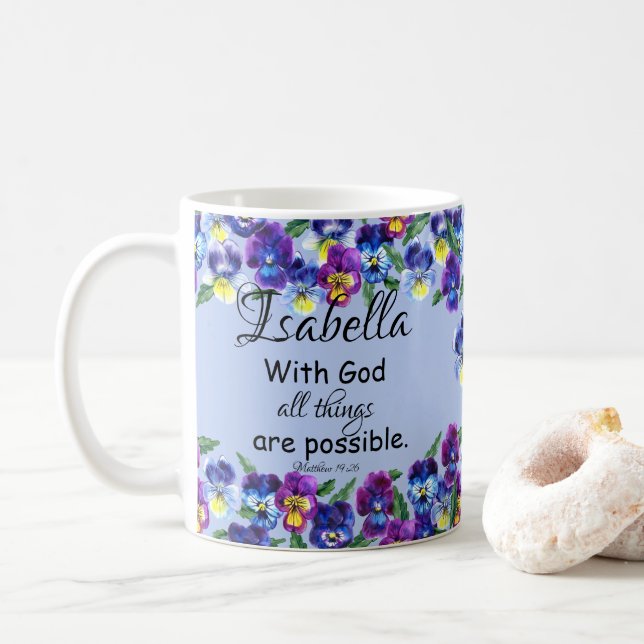 Pansy Blume Name der Christlichen Schrift Kaffeetasse (Mit Donut)