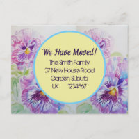 Pansy Blume neue Adresse Postkarte, wir bewegen un