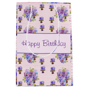 Pansy Blume Pink Stripe floral Happy Geburtstag Mittlere Geschenktüte