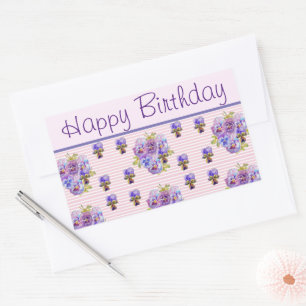 Pansy Blume Pink Stripe floral Happy Geburtstag Rechteckiger Aufkleber