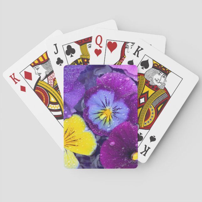 Pansy Blume schwimmen im Vogelbad mit Tau 2 Spielkarten (Rückseite)
