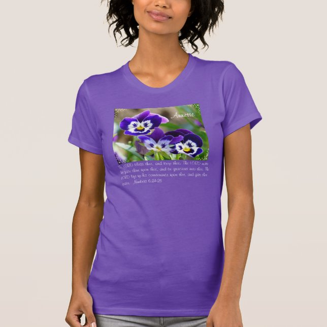Pansy Blume & Scripture Anpassbarer T - Shirt (Vorderseite)