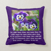 Pansy Blume & Scripture Throw Kissen