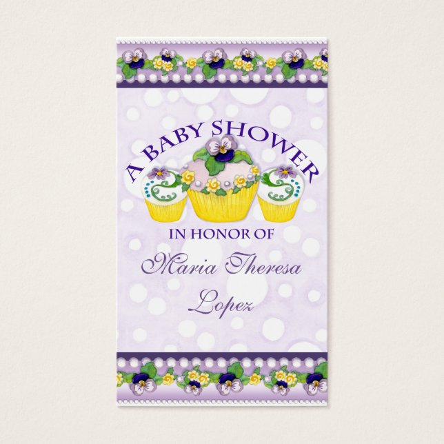 Pansy Cupcakes - Baby Shower Favor Geschenketikett (Vorderseite)