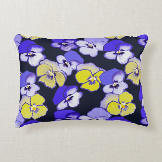 Pansy Design Yellow Lila Blue Garden Blume Dekokissen (Vorderseite)