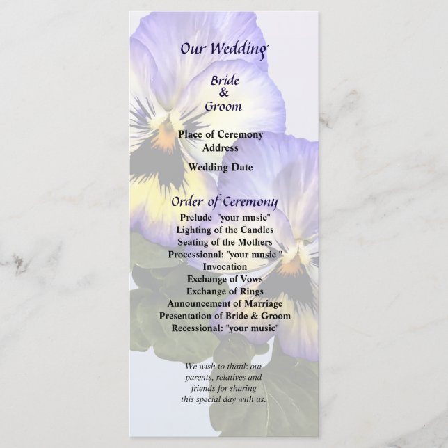 Pansy Duo Wedding Program Programm (Vorderseite)