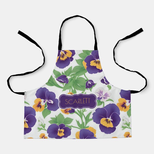 Pansy Floral Personalisiertes Muster Schürze (Vorderseite)