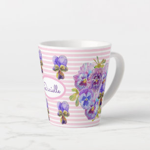 Pansy Floral Viola Vintage Frauen Rosa Streifen Milchtasse