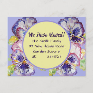 Pansy Flowers New Address Postcard, We Are Moving  Postkarte