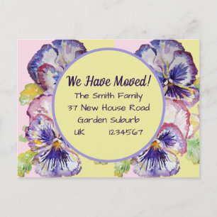 Pansy Flowers New Address Postcard, We Are Moving  Postkarte