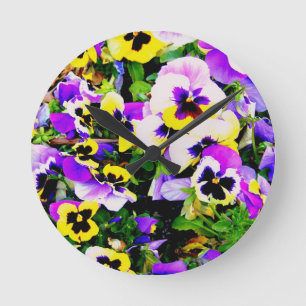 pansy flowers runde wanduhr