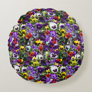Pansy Foto Collage: Kaleidoskop der blühenden Schö Rundes Kissen