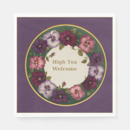 Pansy High Tea Napkins • Deep Plum & Gold Serviette