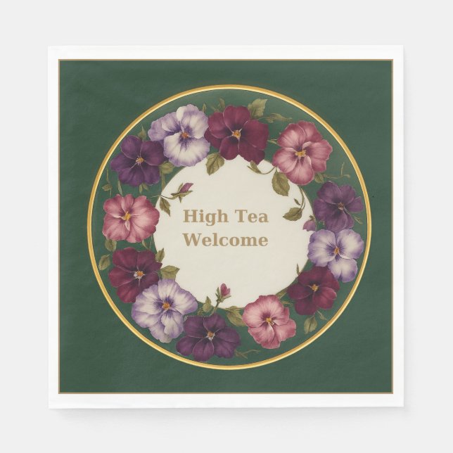 Pansy High Tea Napkins • Forest Green & Gold Serviette (Vorderseite)