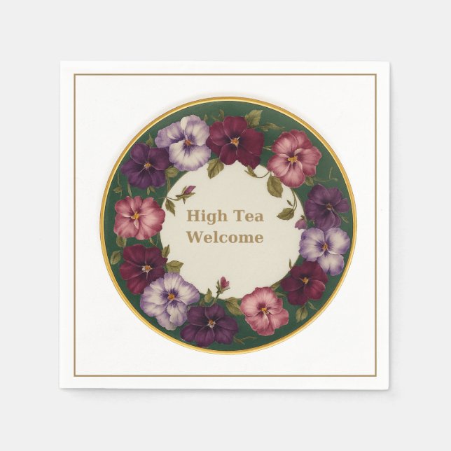 Pansy High Tea Napkins • White & Gold Serviette (Vorderseite)