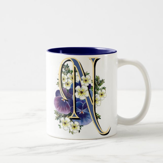 Pansy-Initiale - N Zweifarbige Tasse (Rechts)
