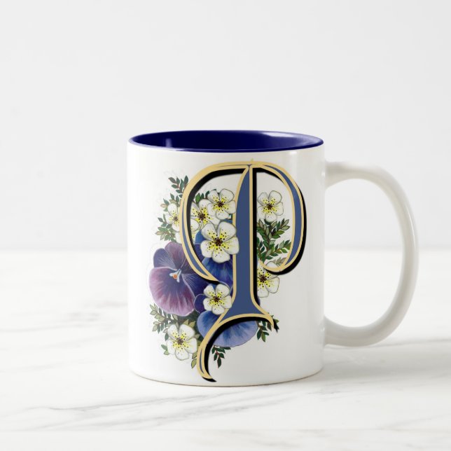 Pansy-Initiale - P Zweifarbige Tasse (Rechts)
