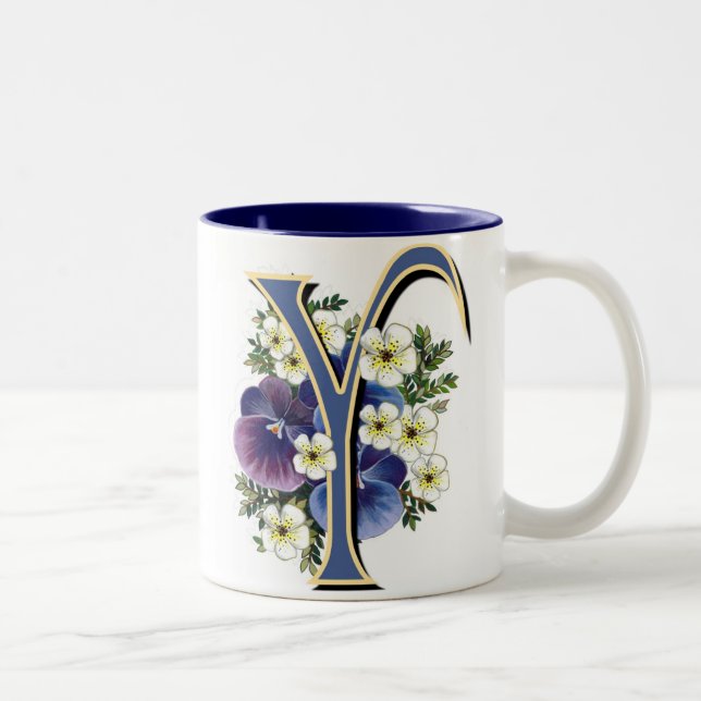 Pansy-Initiale - Y Zweifarbige Tasse (Rechts)