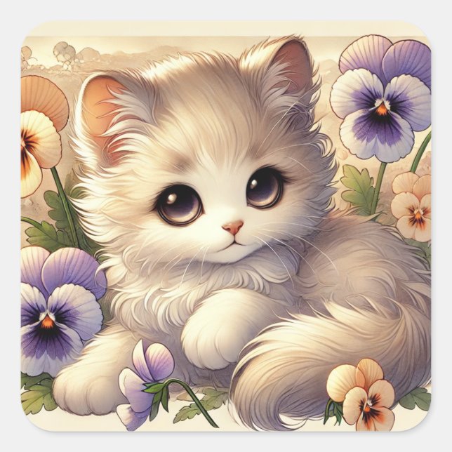 Pansy Kitten Quadratischer Aufkleber (Vorderseite)