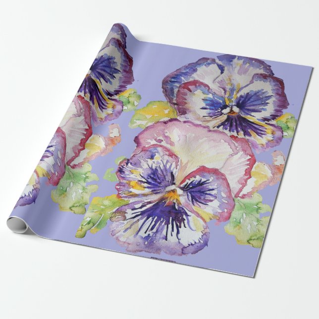 Pansy Lila Spring Blumen Blumenbeete Wasserfarbe Geschenkpapier (Ungerollt)