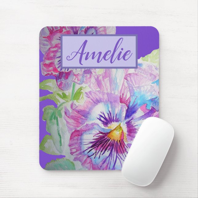 Pansy Lila Watercolor Hübsche Blume Mousepad (Mit Mouse)