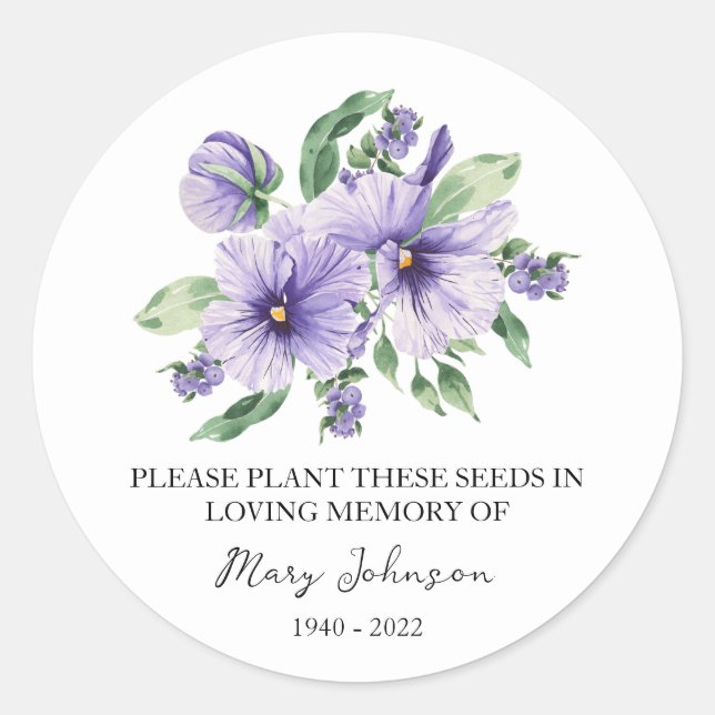 Pansy Memorial Beerdigung Seed Packet Runder Aufkleber (Vorderseite)