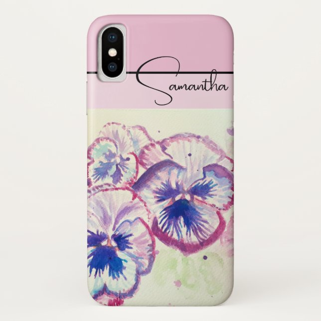 Pansy Pink Aquarell Stiefmütterchen Blumenstrauß B Case-Mate iPhone Hülle (Rückseite)