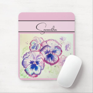 Pansy Pink Aquarell Stiefmütterchen Blumenstrauß B Mousepad