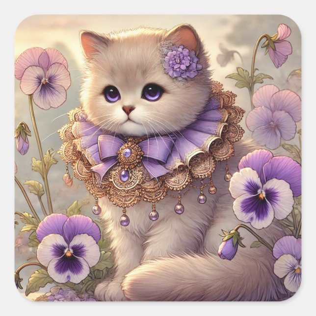 Pansy Princess Cat Quadratischer Aufkleber (Vorderseite)