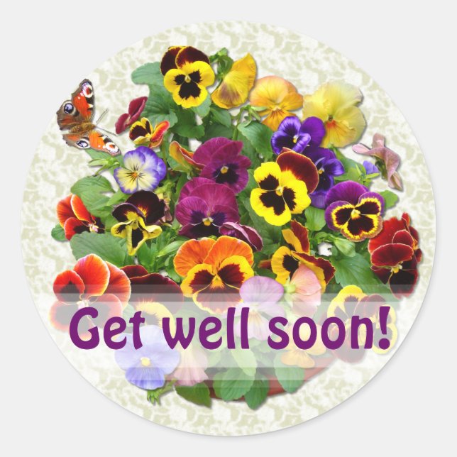 PANSY SCHAUTY ~ "Get well" Umschlagsiegeler Runder Aufkleber (Vorderseite)