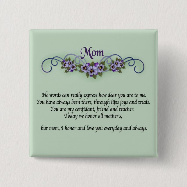 Pansy Scrolls Muttertag Button (Vorderseite)