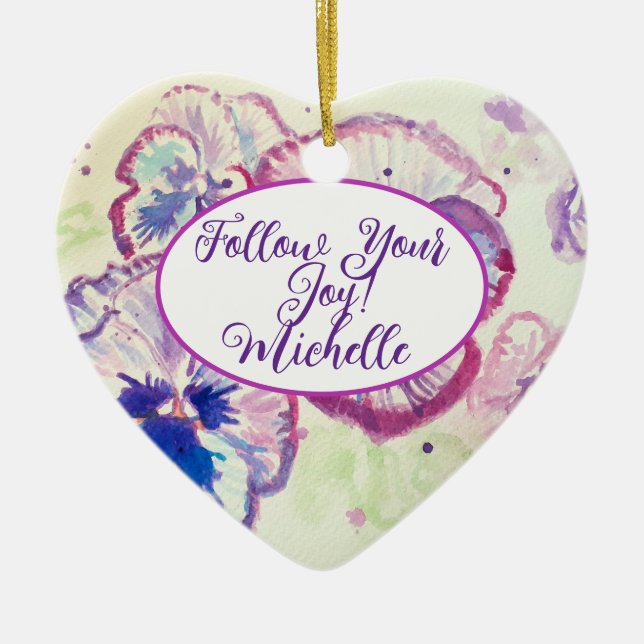 Pansy Stiefmütterchen Aquarellfarben Blumenname De Keramik Ornament (Vorne)